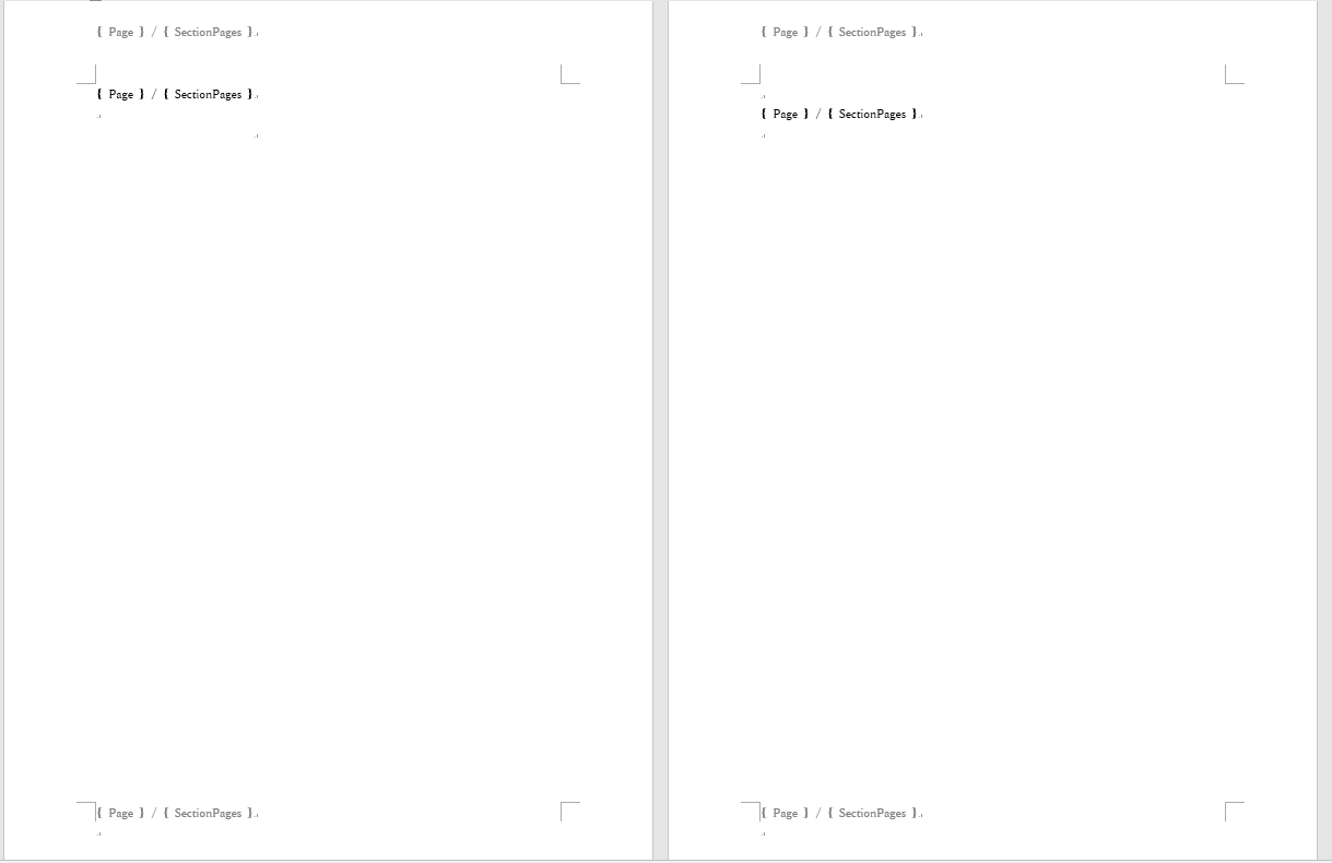 Word 2016にて、ヘッダに{Page}/{SectionPages}を入力し最終版保存