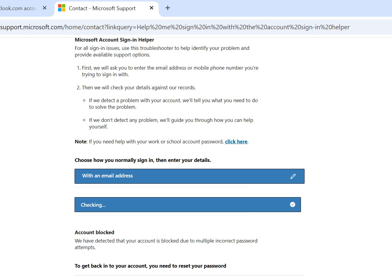 Sign in helper Acc Blocked