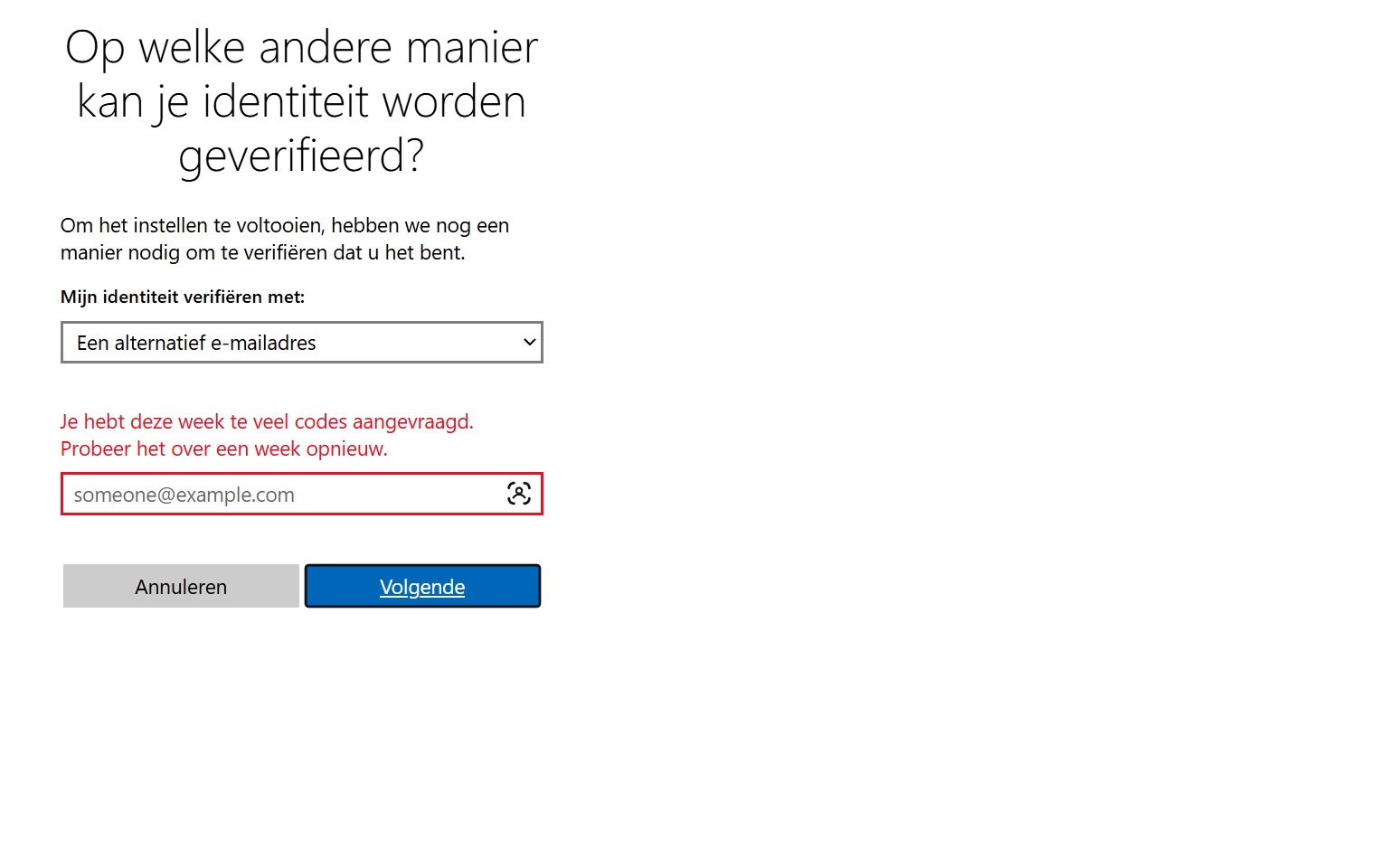 Can't get alternate email