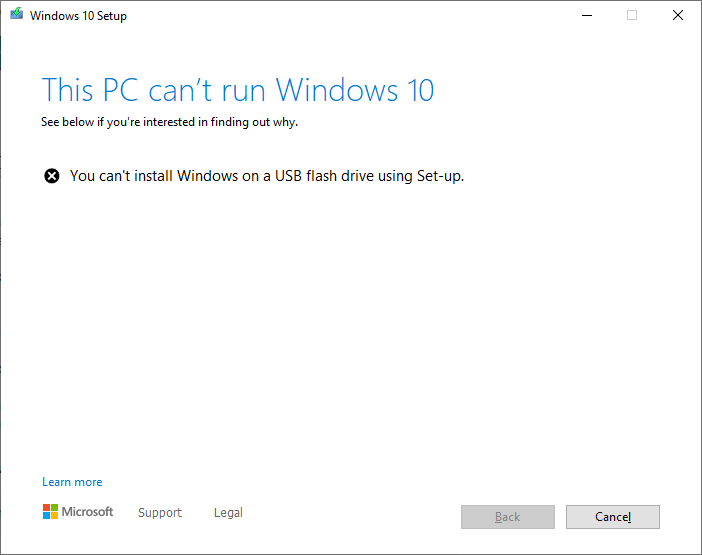 Windows Setup fails with 