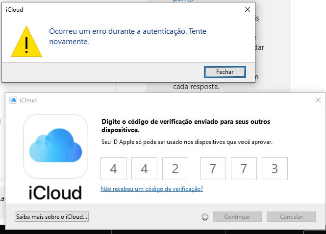 Painel Icloud para Windows da erro ao autenticar. - Microsoft Q&A