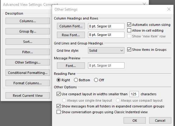 Outlook message preview has changed in my Inbox. No longer showing ...