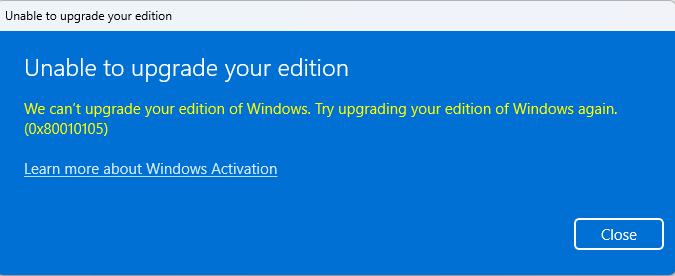 Upgrade from Windows 11 Home to Windows 11 Pro Failed - Microsoft Q&A