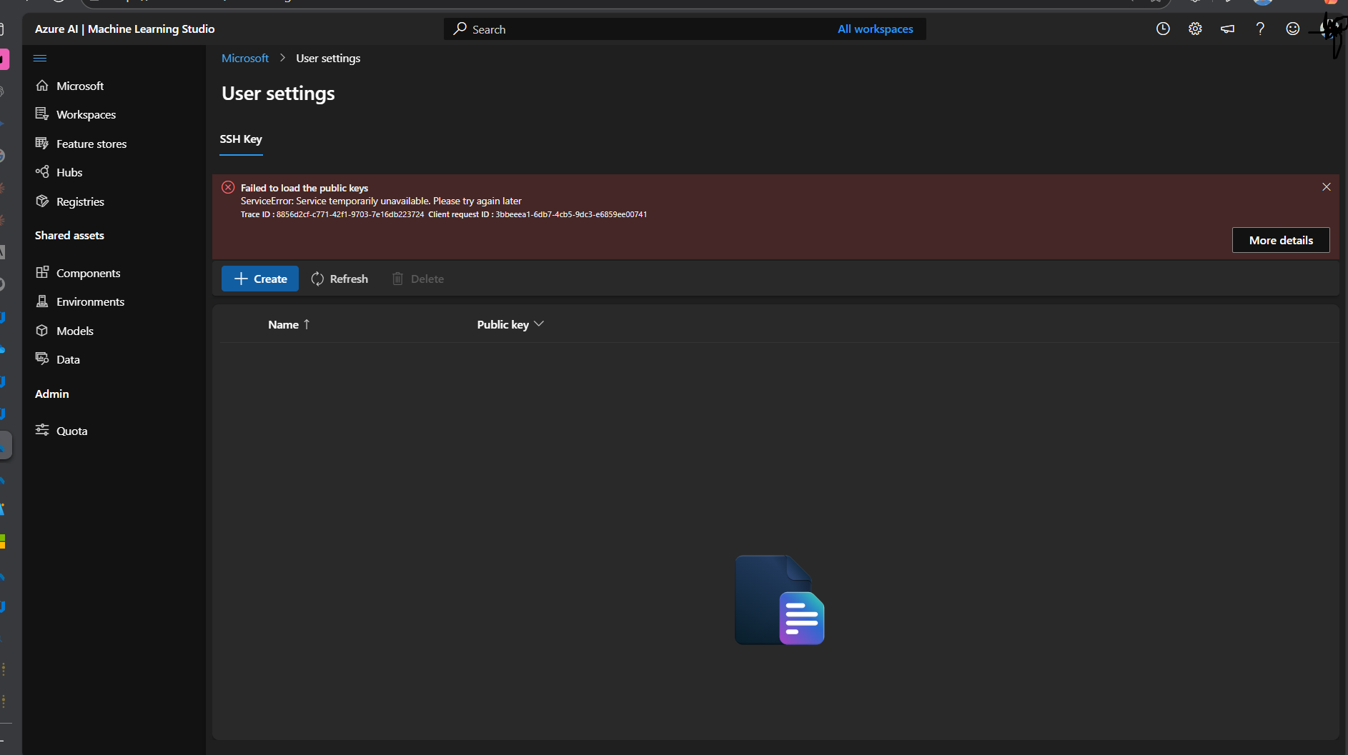 User SSH Keys fails to add from user settings blade under ml.azure.com ...