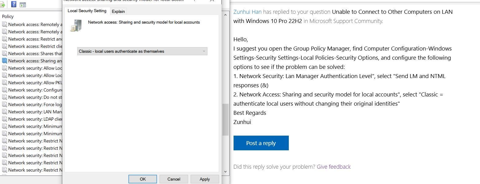 Unable to Connect to Other Computers on LAN with Windows 10 Pro 22H2 ...