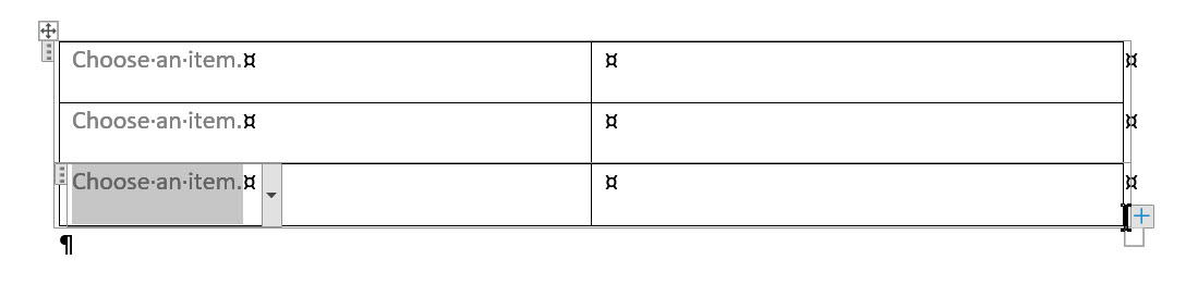 Adding a new row in a table with a Drop-Down list in Word - Microsoft Q&A