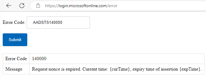 AADSTS140000: Request nonce is expired - Microsoft Q&A