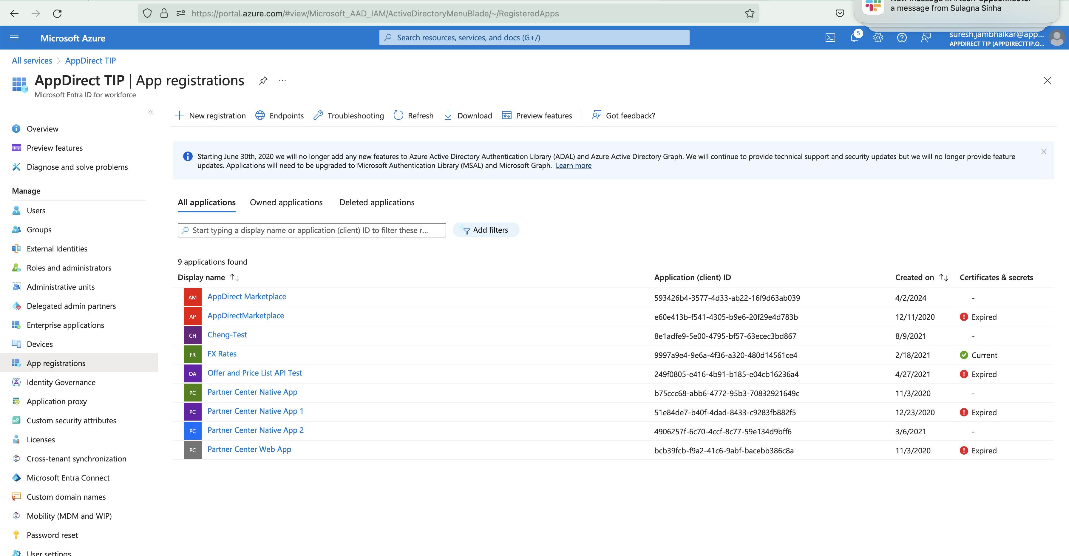 Unable to see Application in App Registrations - Microsoft Q&A