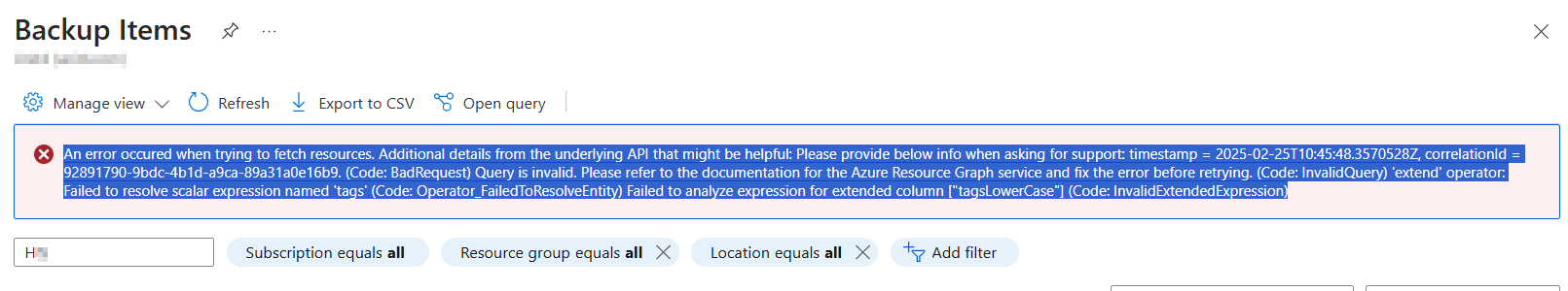 error Azure