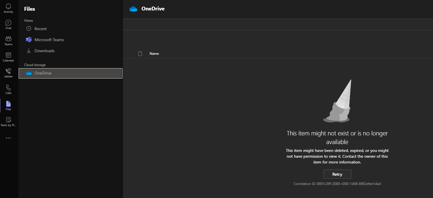 Unable to access OneDrive via the Files tab on Microsoft Teams ...