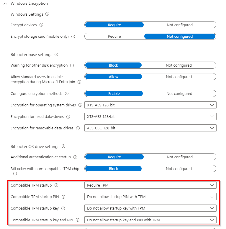 Bitlocker settings