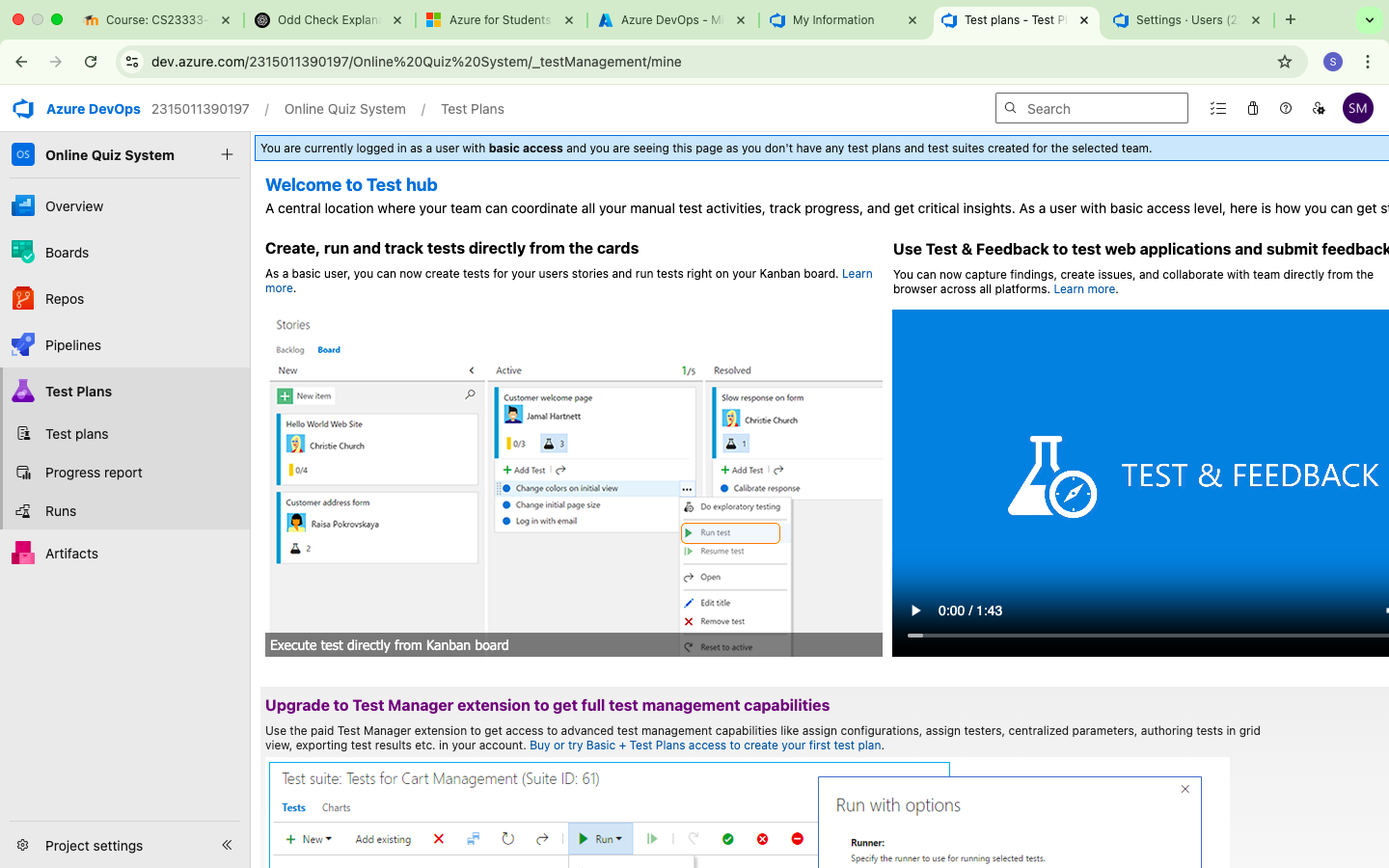 I am using student login kindly grant access for test plan - Microsoft Q&A