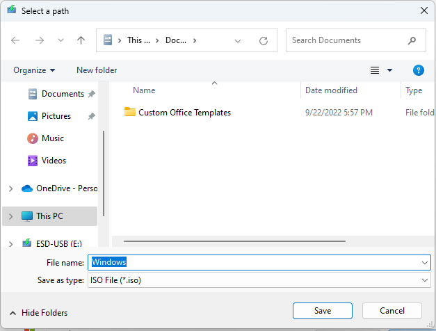 Choose where to save the Windows 11 ISO file on your PC
