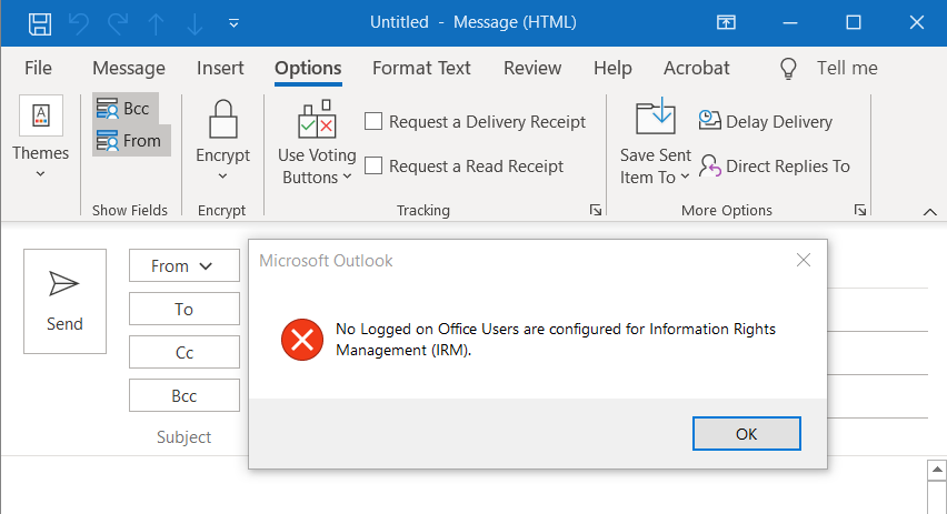 No Logged on Office Users are configured for Information Rights ...
