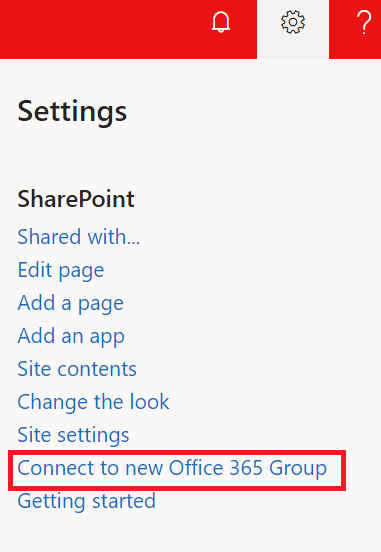 Connect an Office 365 group using the SharePoint user interface ...