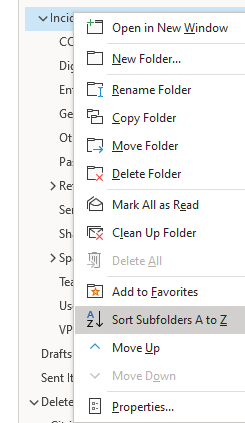 Outlook specific subfolder not sorting alphabetically - Microsoft Q&A