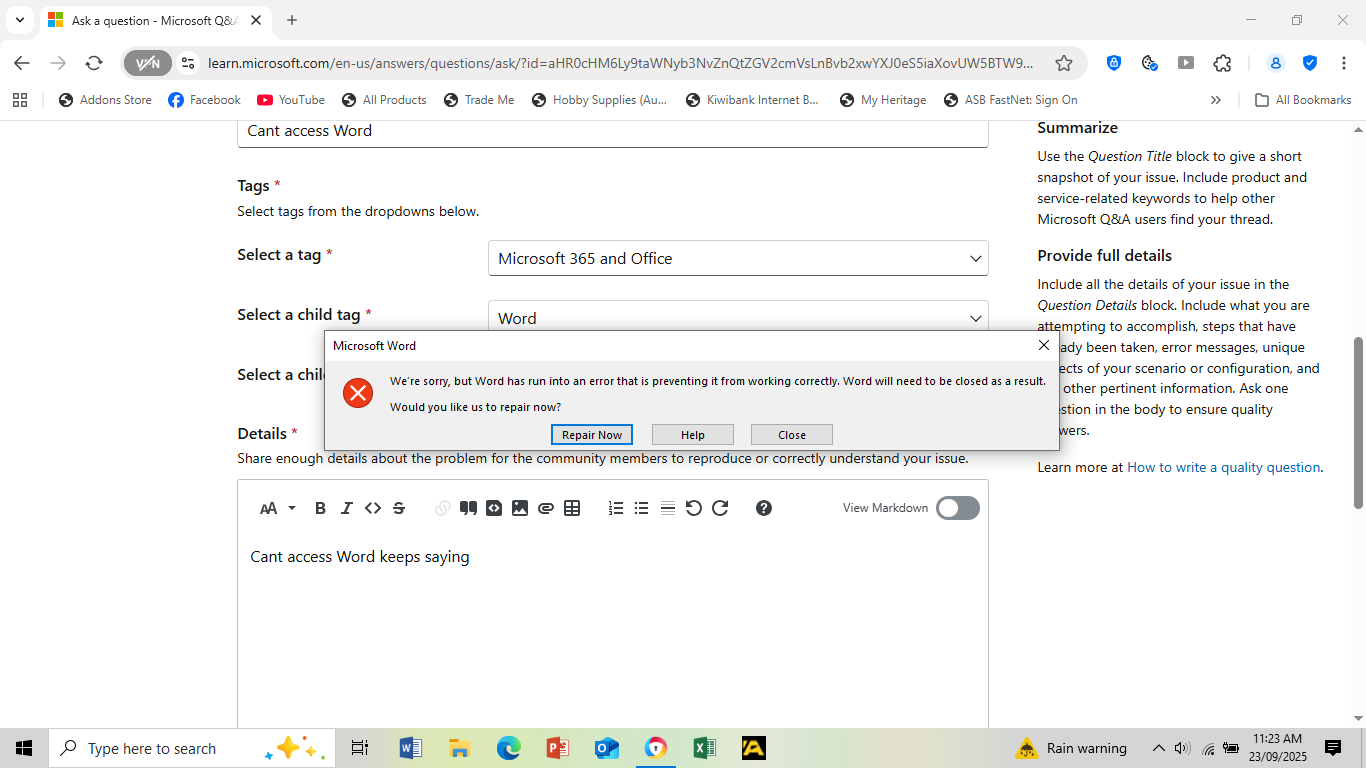 Cant access Word - Microsoft Q&A