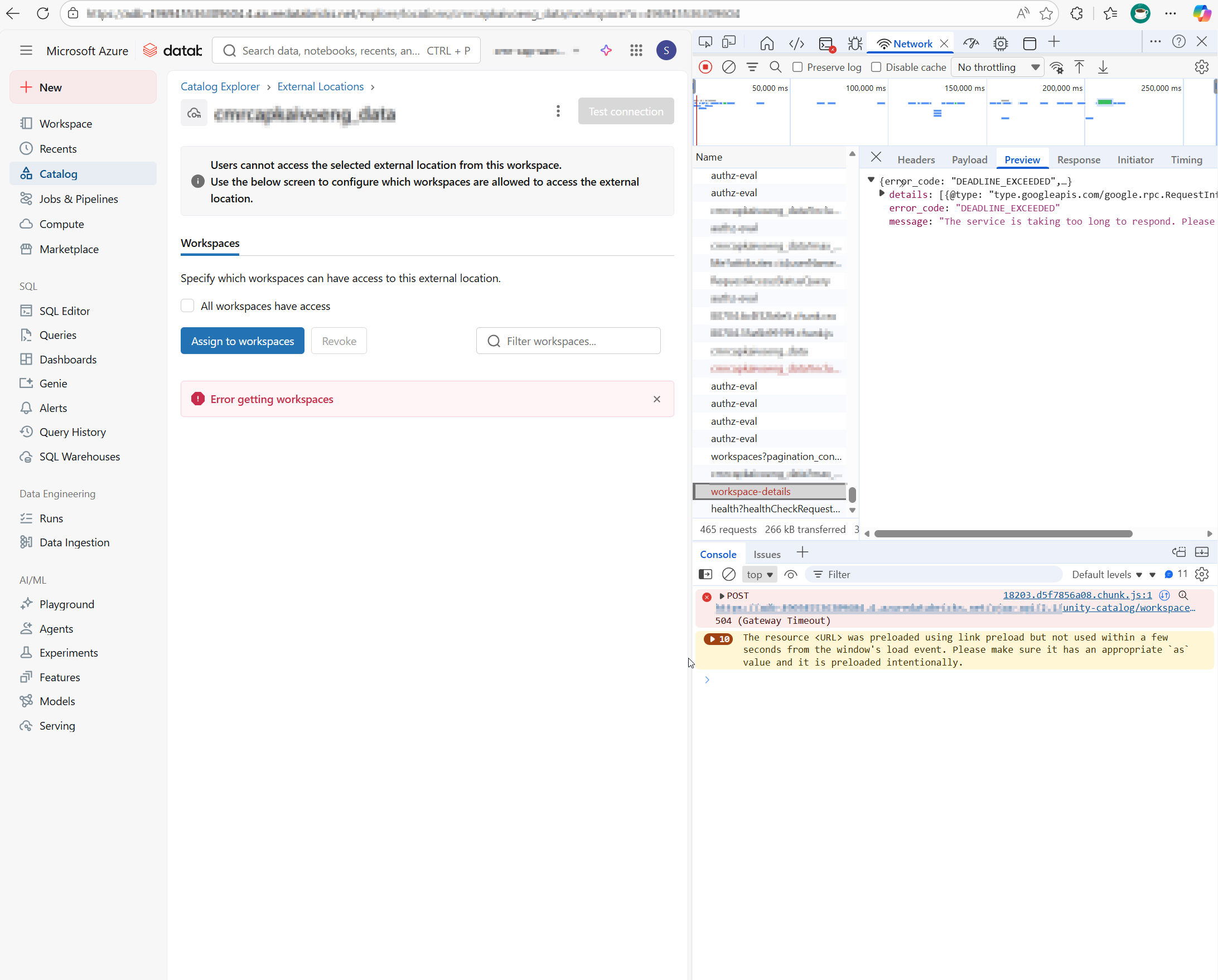 ADB Unity Catalog - Not able to select list of workspace for e.g. to ...