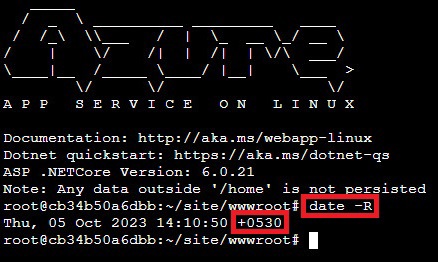azure app service timezone verify linux
