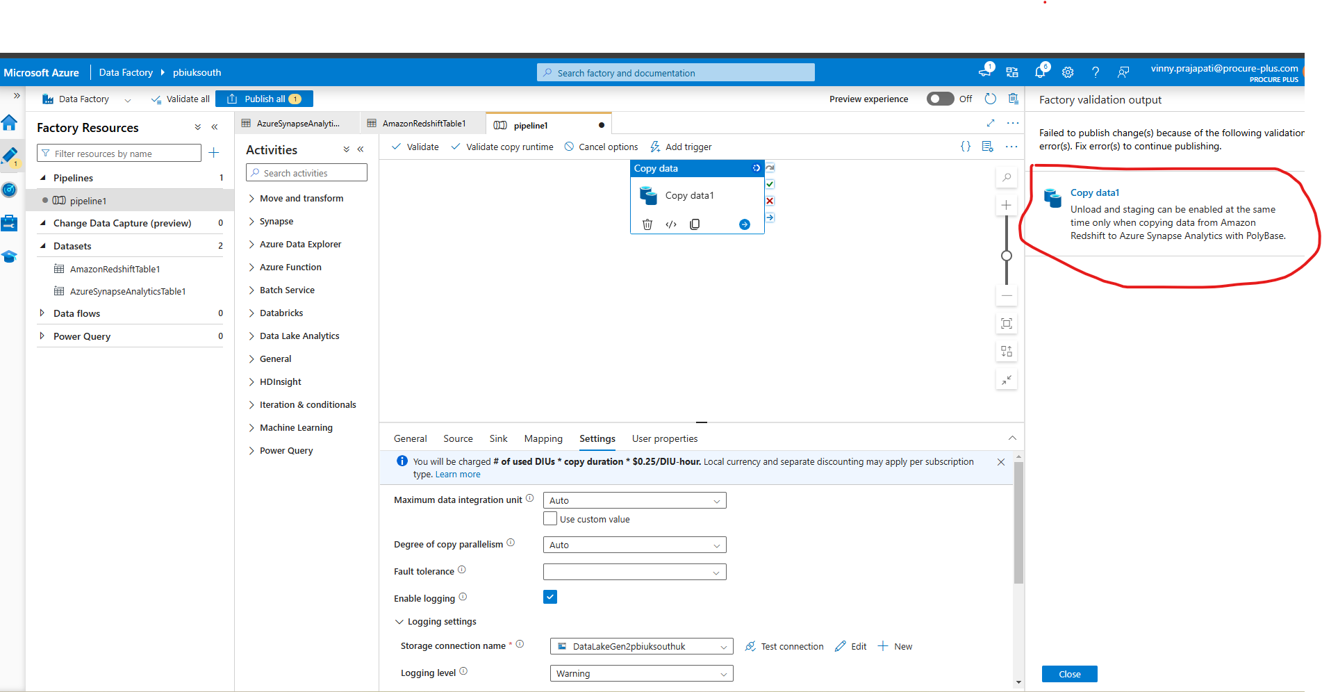 ADF PolyBase Publish error