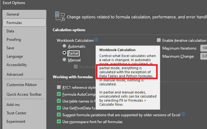 excel 365 for business has no auto recalc except data tables ...