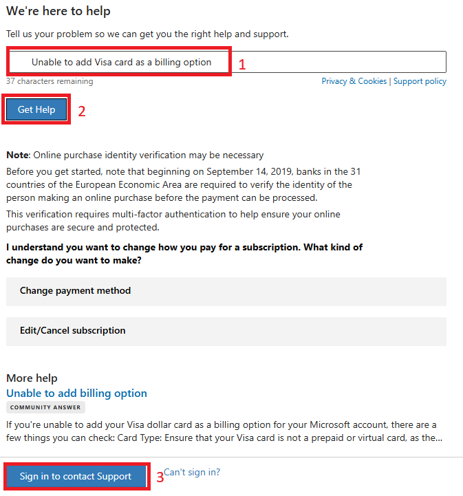 Unable to add billing option - Microsoft Q&A