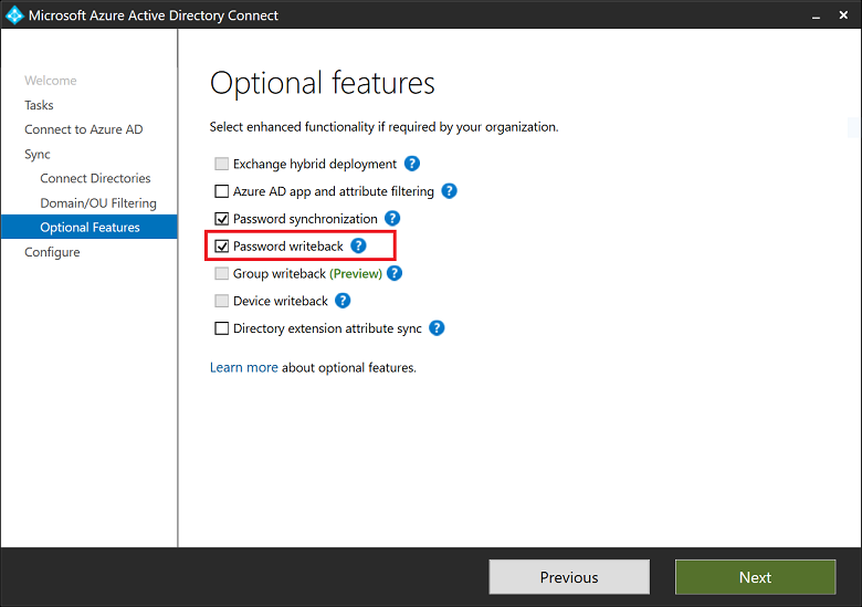 Configure Azure AD Connect for password writeback
