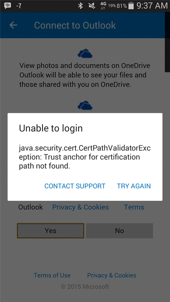 All Microsoft Apps fail to connect or login using Android 4.4 ...