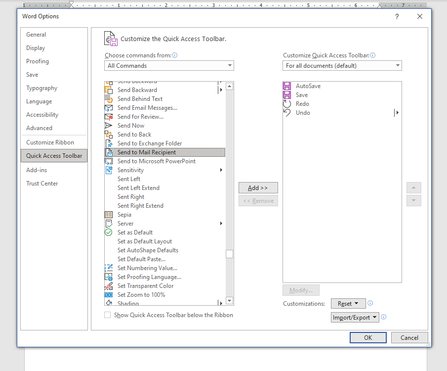 Missing Commands for Quick Access Toolbar - Microsoft Q&A