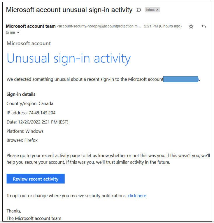 Unusual sign-in notice legitimate? - Microsoft Q&A