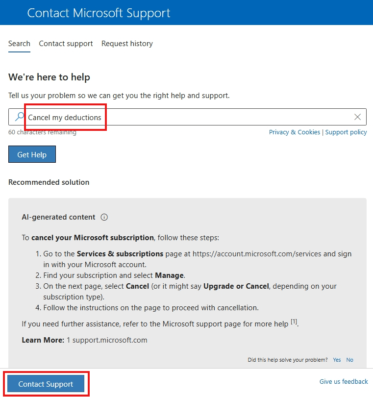 charge on my credit card for MSBILL.info need to cancel - Microsoft Q&A