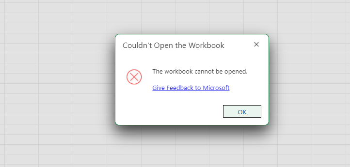 cannot open workbook