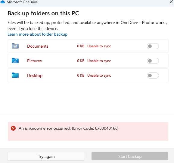 onedrive error