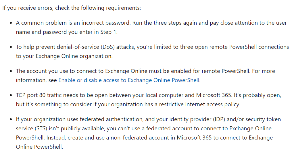 Unable to connect to Exchange Online Powershell - Microsoft Q&A