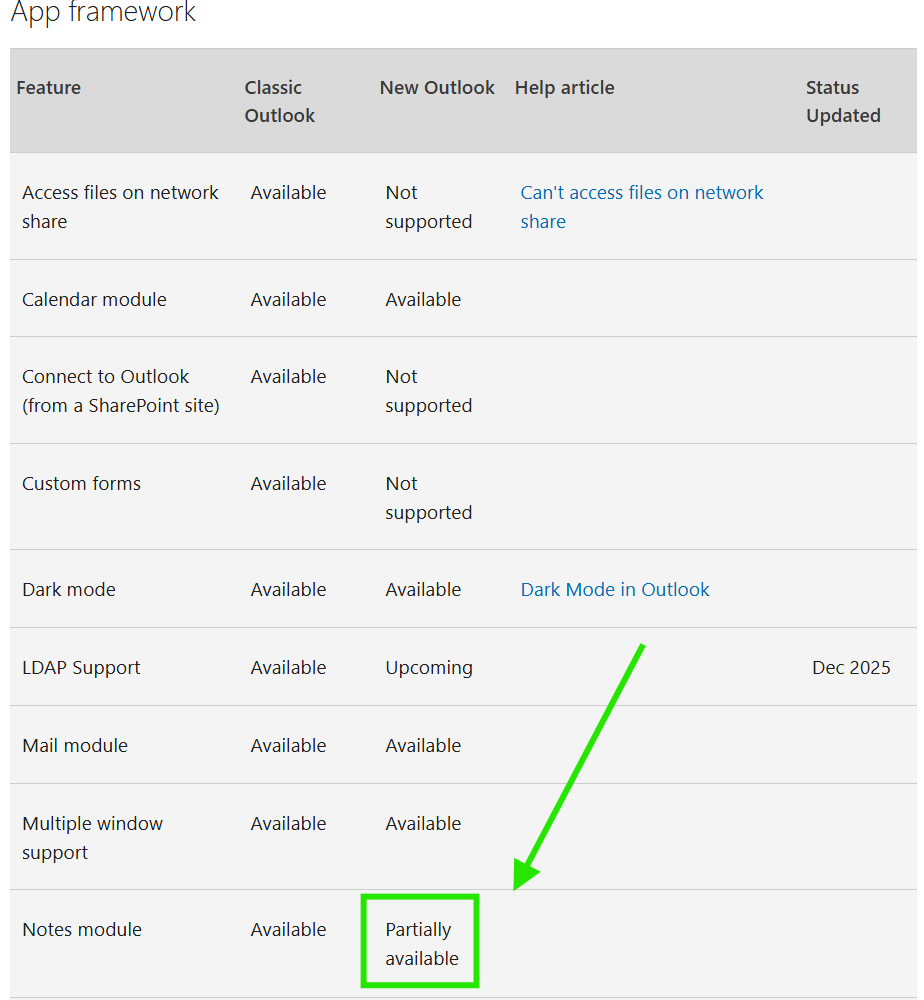 Notes in new outlook - online archive - Microsoft Q&A