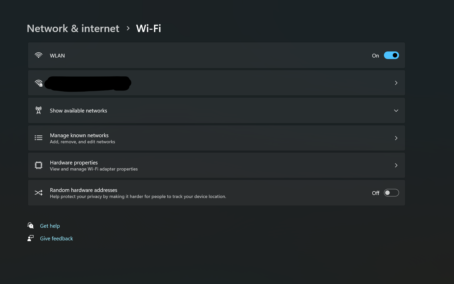 There is no option to change my wifi network from public to private ...