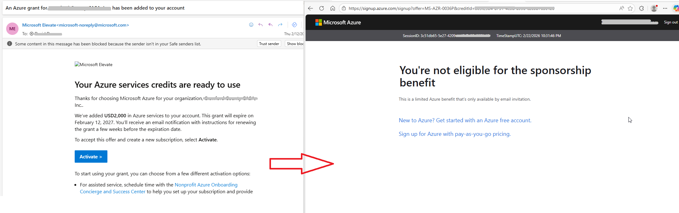 An Azure grant has been added to your account