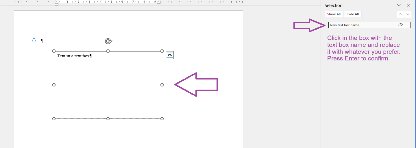 Changing the name of a text box in Word 2021 Home edition; I want my ...