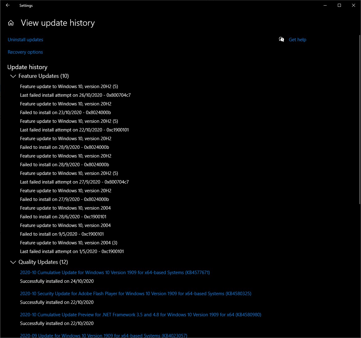 Failed to upgrade Windows 10 from 1909 to 20H2 - Microsoft Q&A