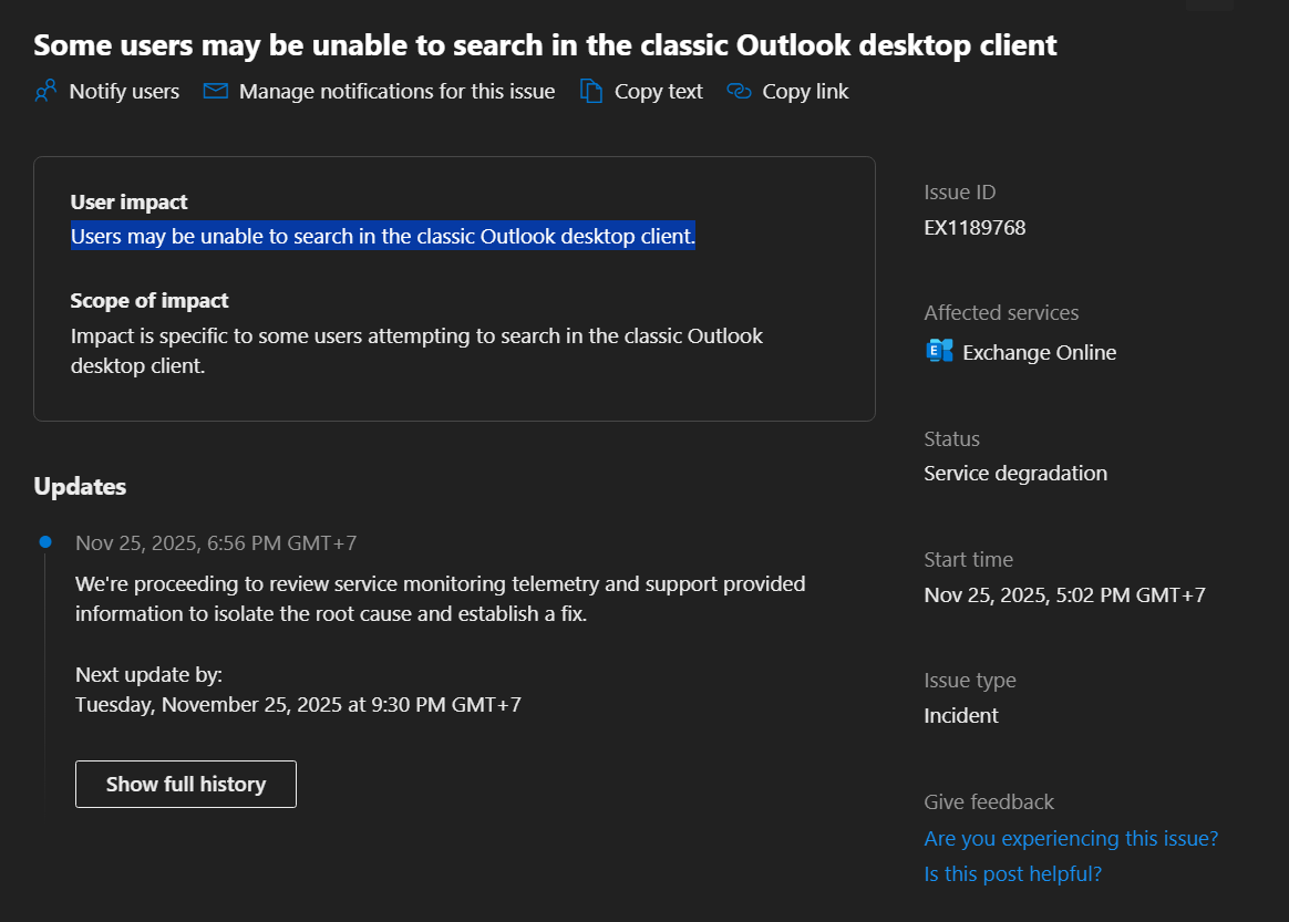 Outlook Client search function is not working - Microsoft Q&A