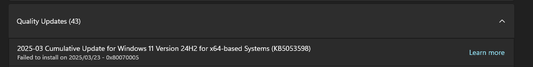 KB5053598 update for windows 11 24H2 keep failing (UNRESOLVED ...