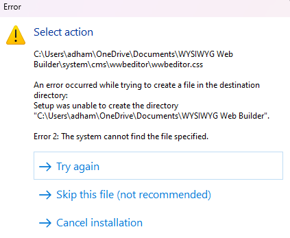 n error occurred while trying to create a file in the destination ...