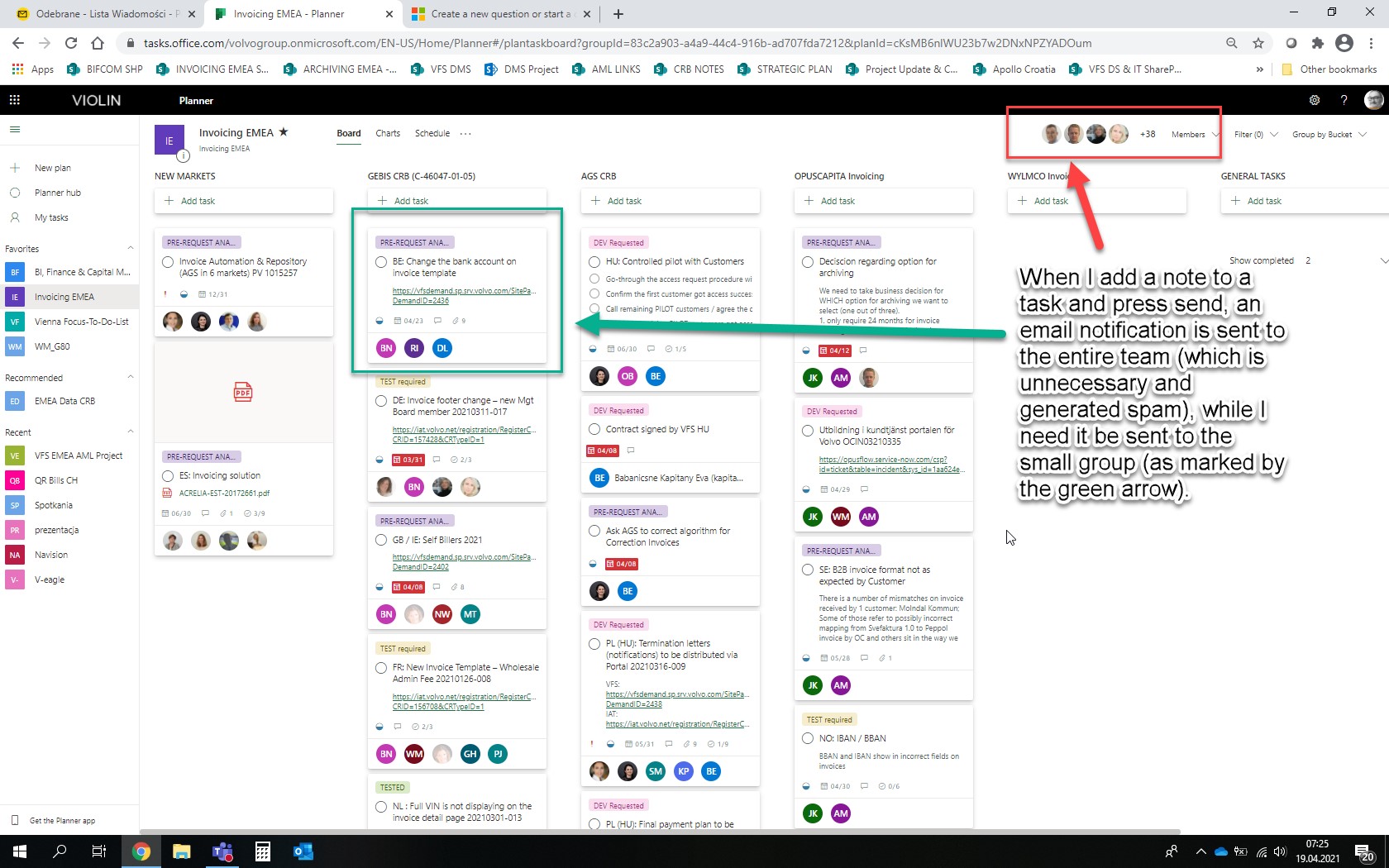 How do I configure notifications to be sent to members of a SINGLE task ...