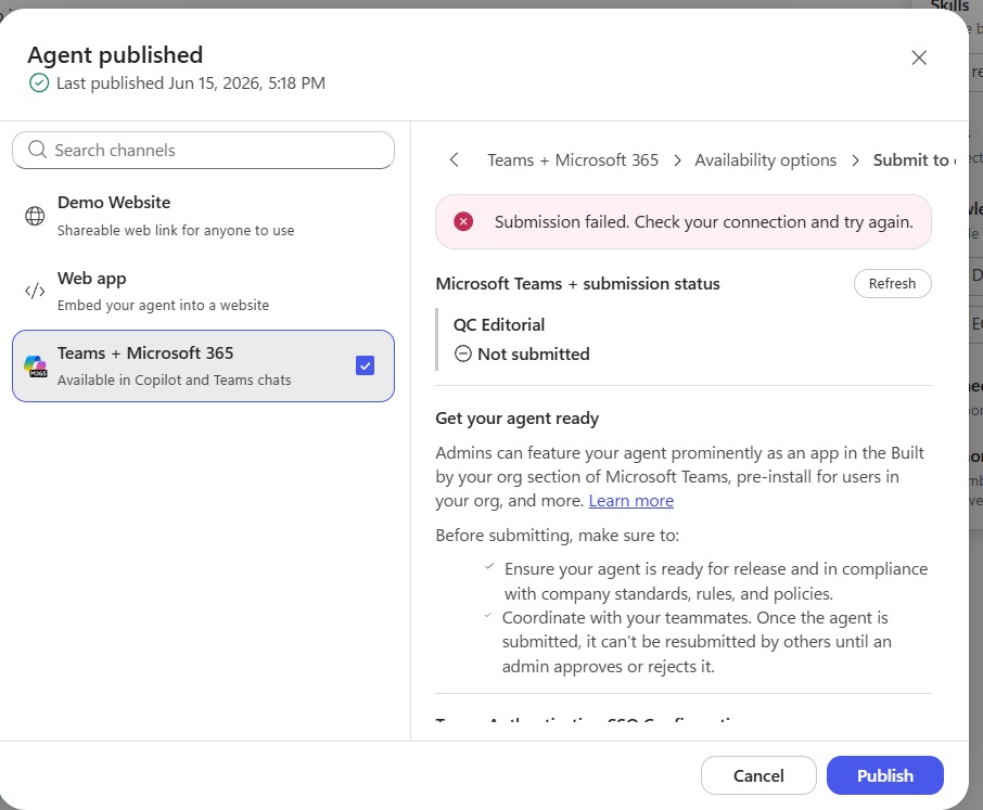 M365 copilot preview agent cant be submitted to org catalog - Microsoft Q&A