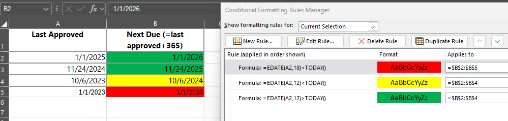 Automatic color formatting based on an approaching date from last ...
