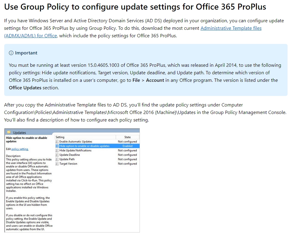 Office Pro plus Updates - REMOVE DISABLE OPTION - Microsoft Q&A
