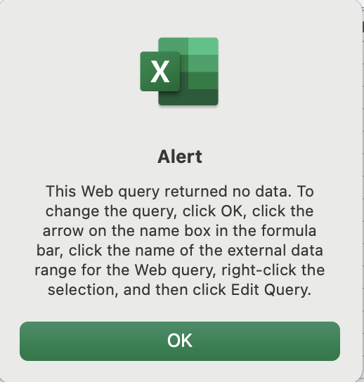 Having trouble downloading data from the web to excel - Microsoft Q&A