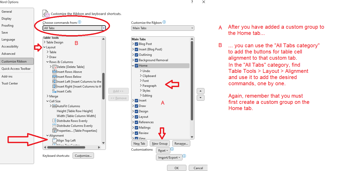 Unable to find options for Cell Alignments (Top/Center/Bottom) in table ...