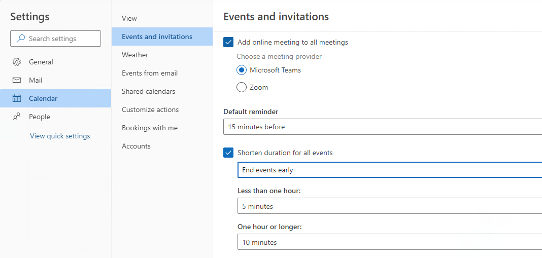 Shorten appointments and meetings in Outlook ( Microsoft office 2019