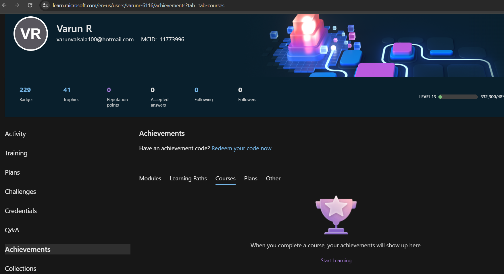 Completed Course not showing up in the Achievements section of Learn ...